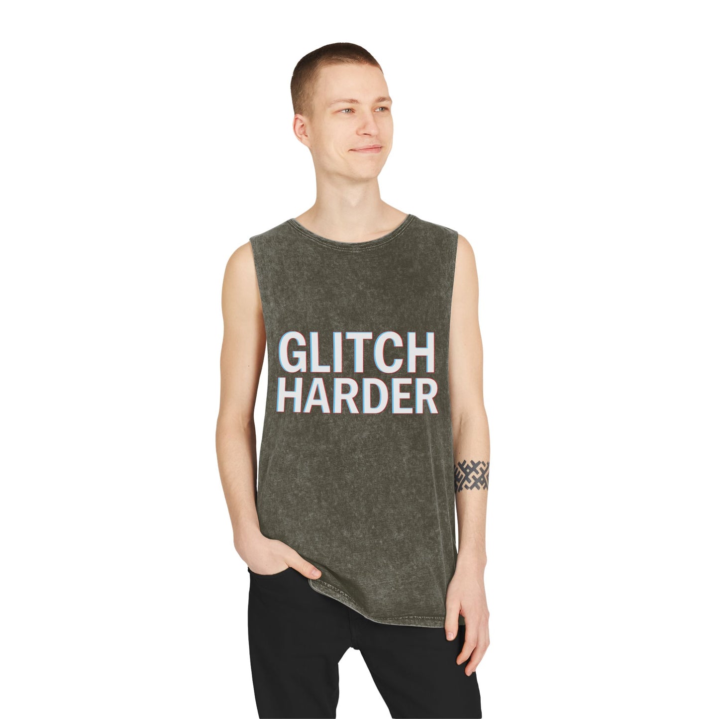 🔥 GLITCH HARDER Unisex Stonewash Tank