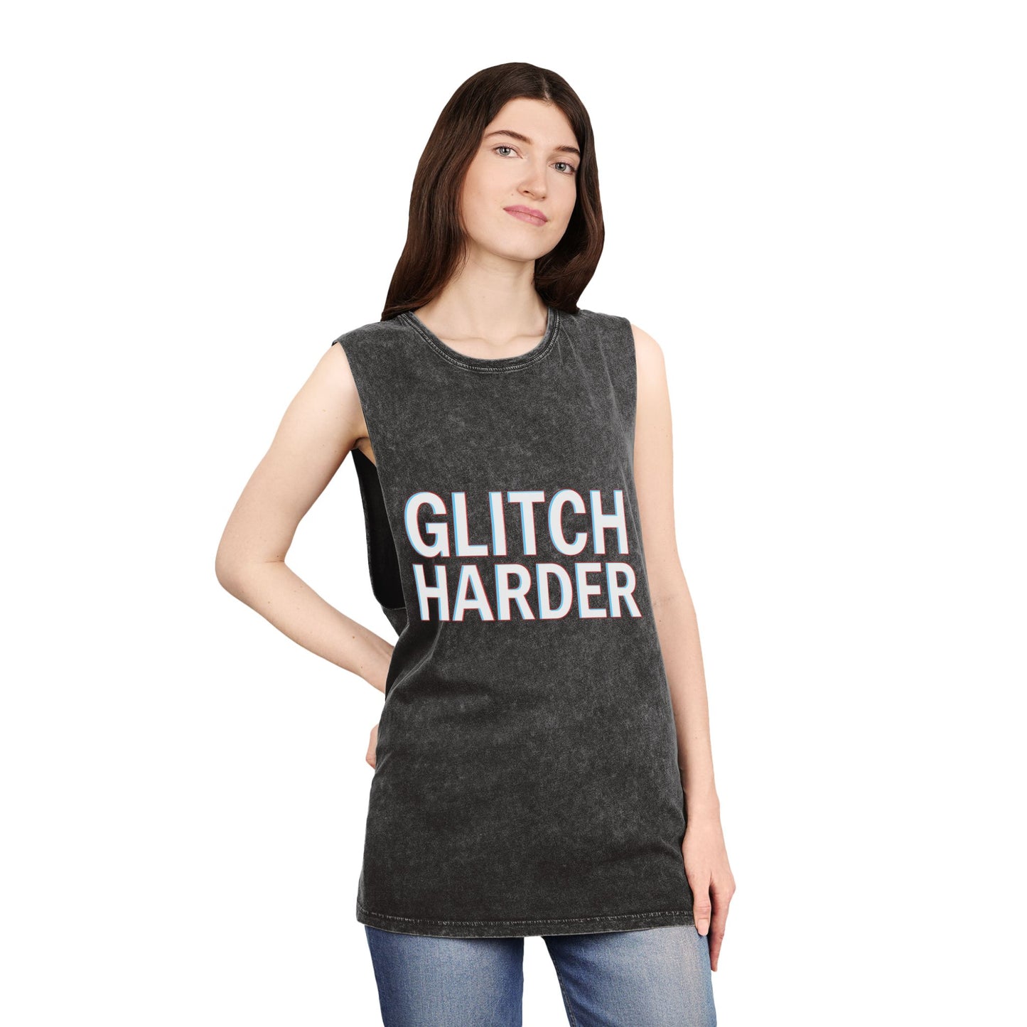 🔥 GLITCH HARDER Unisex Stonewash Tank