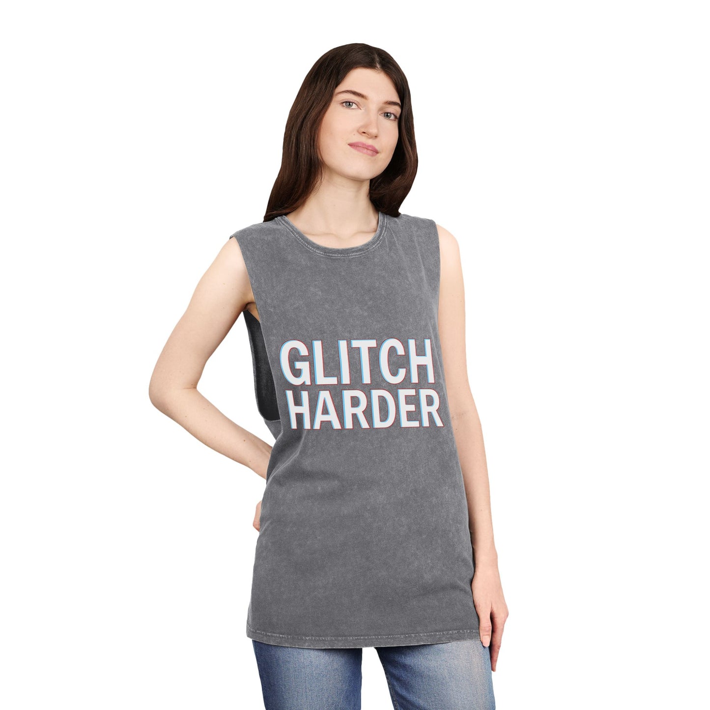 🔥 GLITCH HARDER Unisex Stonewash Tank